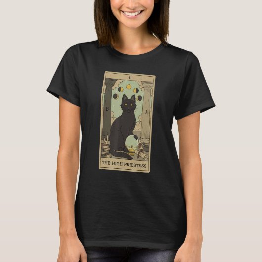 Tarot Card The High Priestess And Cat Cosmic Graph Tシャツ (正面)