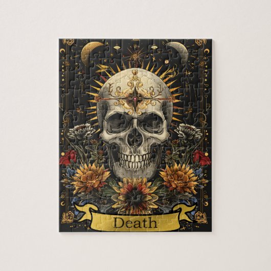 Tarot Death Card Gothic Witchy Skull & Flowers ジグソーパズル (縦)