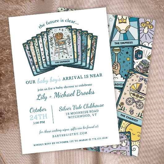 Tarot Emperor Baby Boy Celestial Baby Shower 招待状