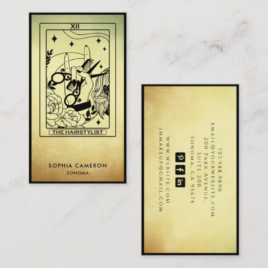  Tarot Hair Stylist Gold Ombre Business Card 名刺 (正面/裏面)