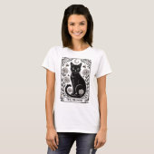 Tarot Karte - Schwarze Katze mit Blumen Tシャツ (正面フル)