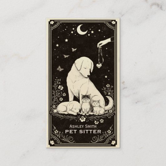 Tarot Pet Sitter Celestial Boho Business Card 名刺 (正面)