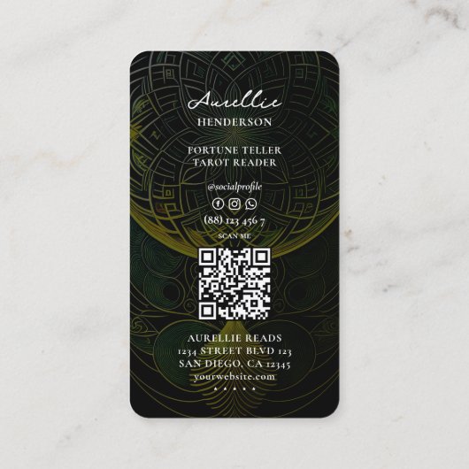 Tarot Reader Psychic Fortune Teller Green Mandala  名刺 (裏面)