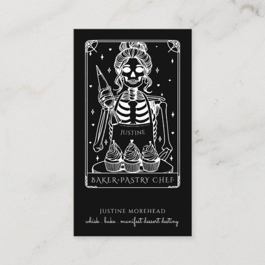 Tarot Skeleton Baker Whisk Cupcake Black 名刺 (正面)