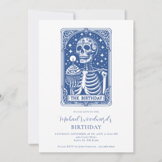 Tarot Skeleton Blue Birthday 招待状 (正面)