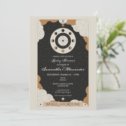 Tarot Wheel of Fortune Celestial Baby Shower 招待状 (スタンド正面)