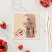 TAROTS/月の女性、ピンクのモノグラムの花 スタンダードカクテルナプキン (インサイチュ)