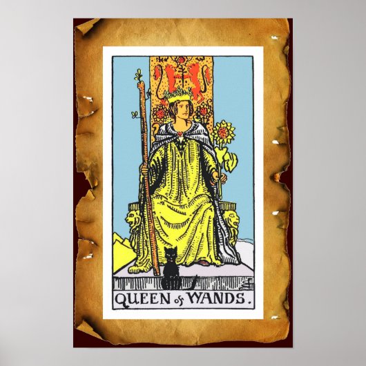 TAROTS/ QUEEN OF WANDS Brown Parchment ポスター (正面)