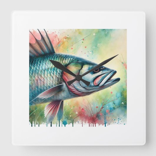 Tarpon Characiformes 060724AREF110 - Watercolor スクエア壁時計 (正面)