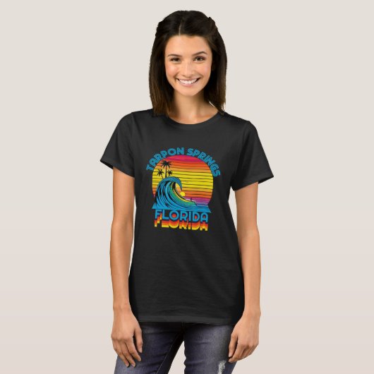 Tarpon Springs Florida Retro Throwback Surf & Beac Tシャツ (正面フル)