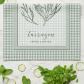 Tarragon Herb Kitchen Towel – Green Gingham Border キッチンタオル (折り畳み)