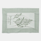 Tarragon Herb Kitchen Towel – Green Gingham Border キッチンタオル (横)