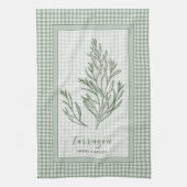 Tarragon Herb Kitchen Towel – Green Gingham Border キッチンタオル (縦)