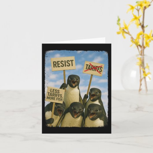 Tarrifs March Activimに対するペンギンの抗議おもしろい カード (黄色い花)