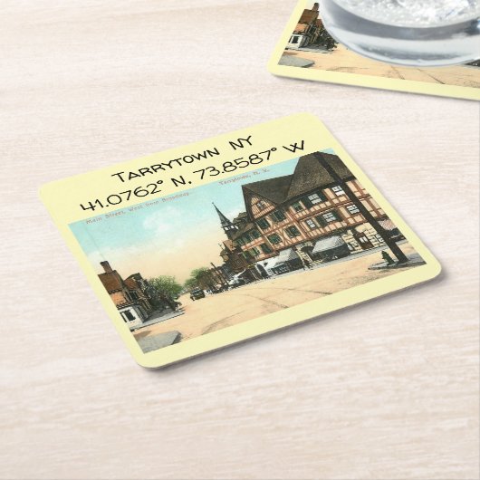 Tarrytown NYマップ座標ヴィンテージスタイル スクエアペーパーコースター (アングル)