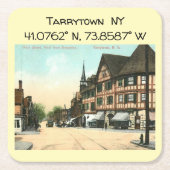 Tarrytown NYマップ座標ヴィンテージスタイル スクエアペーパーコースター (正面)