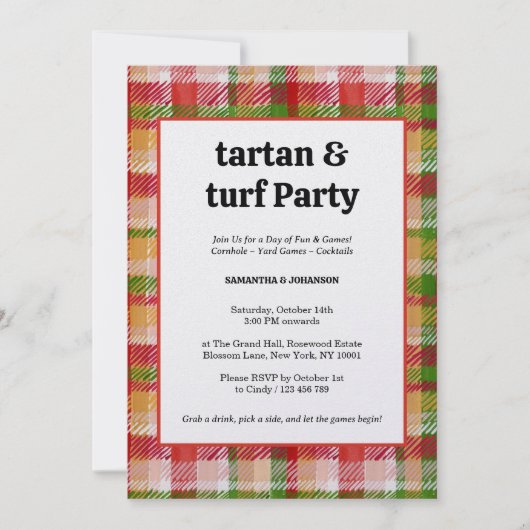 Tartan and Turf Outdoor Lawn Games Party 招待状 (正面)