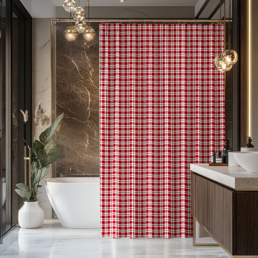 Tartan Bath Curtain Red Black Gift for Their Space シャワーカーテン