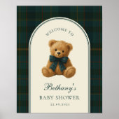 Tartan Check Teddy Bear Baby Shower Welcome ポスター (正面)