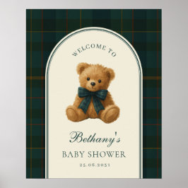 Tartan Check Teddy Bear Baby Shower Welcome ポスター