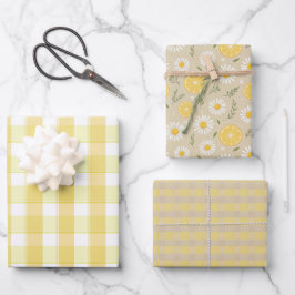 Tartan daisy lemon yellow beige set wrapping paper ラッピングペーパーシート