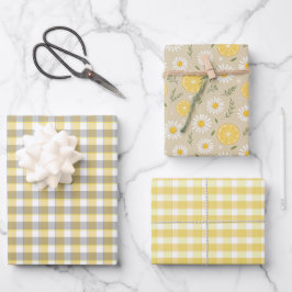 Tartan daisy lemon yellow beige set wrapping paper ラッピングペーパーシート