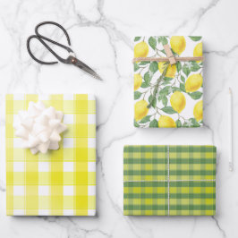 Tartan daisy lemon yellow green set wrapping paper ラッピングペーパーシート