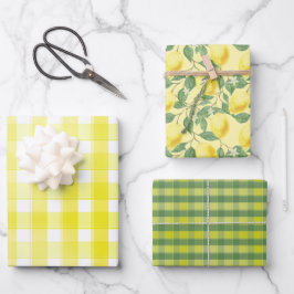 Tartan daisy lemon yellow green set wrapping paper ラッピングペーパーシート