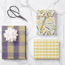 Tartan daisy lemon yellow lavender wrapping paper ラッピングペーパーシート
