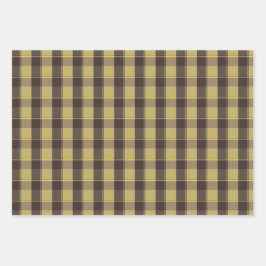 Tartan flower yellow brown set wrapping paper ラッピングペーパーシート