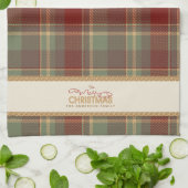 Tartan Merry Christmas Gold Frame ID1141A キッチンタオル (折り畳み)