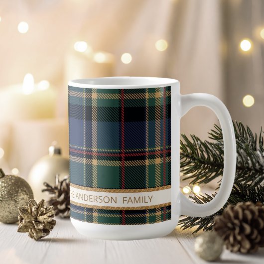 Tartan Merry Christmas Gold Frame ID1141B コーヒーマグカップ