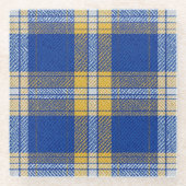 Tartan Plaid Blue and Yellow Glass Drinks Coaster ガラスコースター (正面)