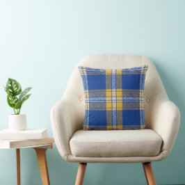 Tartan Plaid Blue and Yellow Throw Cushion クッション