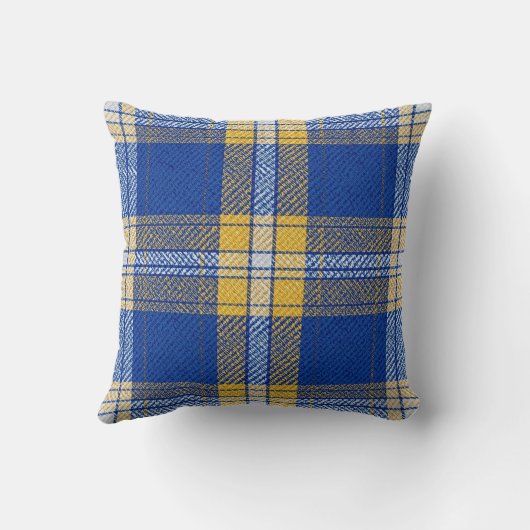 Tartan Plaid Blue and Yellow Throw Cushion クッション (裏面)