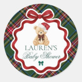 Tartan Plaid Christmas Baby Shower Envelope Seal ラウンドシール (正面)