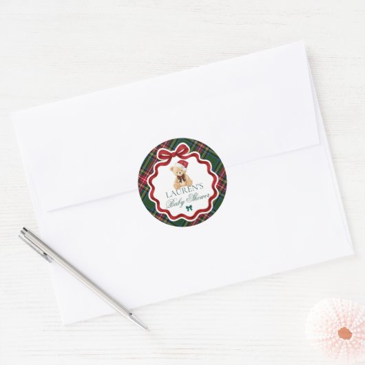 Tartan Plaid Christmas Baby Shower Envelope Seal ラウンドシール (封筒)