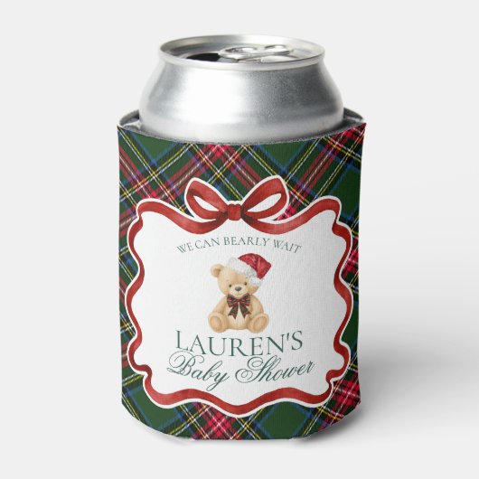 Tartan Plaid Christmas Bear Baby Shower Favor 缶クーラー (缶正面)