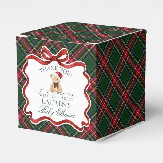 Tartan Plaid Christmas Bear Baby Shower Favor Box フェイバーボックス (正面サイド)