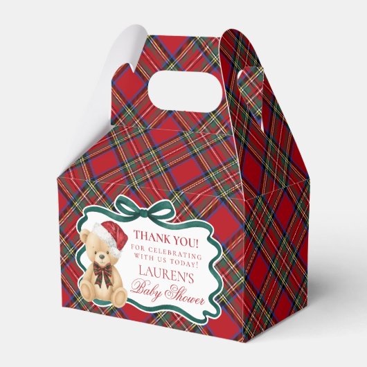 Tartan Plaid Christmas Bear Baby Shower Favor Box フェイバーボックス (正面サイド)