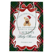 Tartan Plaid Christmas Bear Baby Shower Favors ミディアムペーパーバッグ (裏面)