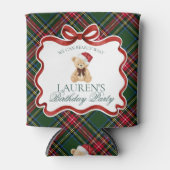 Tartan Plaid Christmas Bear Birthday Party Favor 缶クーラー (正面)