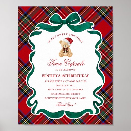 Tartan Plaid Christmas Bear Birthday Time Capsule ポスター (正面)