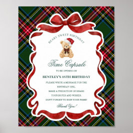 Tartan Plaid Christmas Bear Birthday Time Capsule ポスター