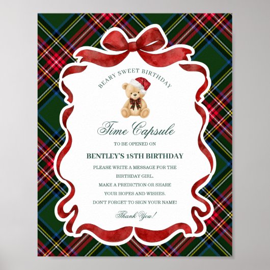 Tartan Plaid Christmas Bear Birthday Time Capsule ポスター (正面)