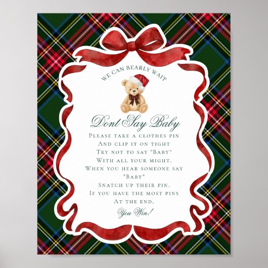 Tartan Plaid Christmas Bear Dont Say Baby Game ポスター (正面)