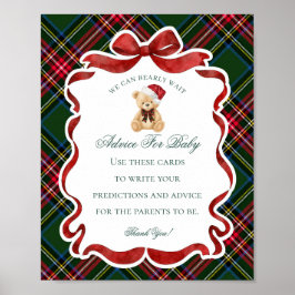 Tartan Plaid Christmas Bear Shower Advice for Baby ポスター