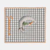 Tartan plaid christmas elf grey white name フリースブランケット (正面(横))
