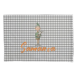 Tartan plaid christmas elf reideer grey white name 枕カバー