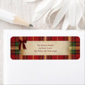 Tartan Plaid Christmas Red Bow Address Label ラベル (インサイチュ)